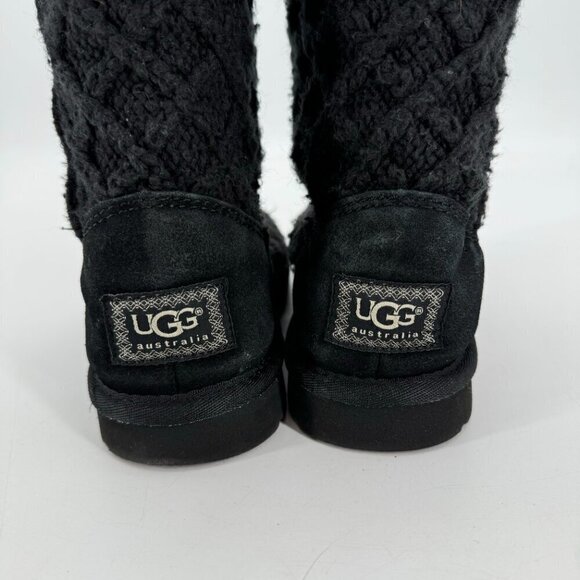 Ugg Classic Black Knit Lattice Cardy 3 Button Winter Fold Over 7 Tall Boots - Picture 5 of 9